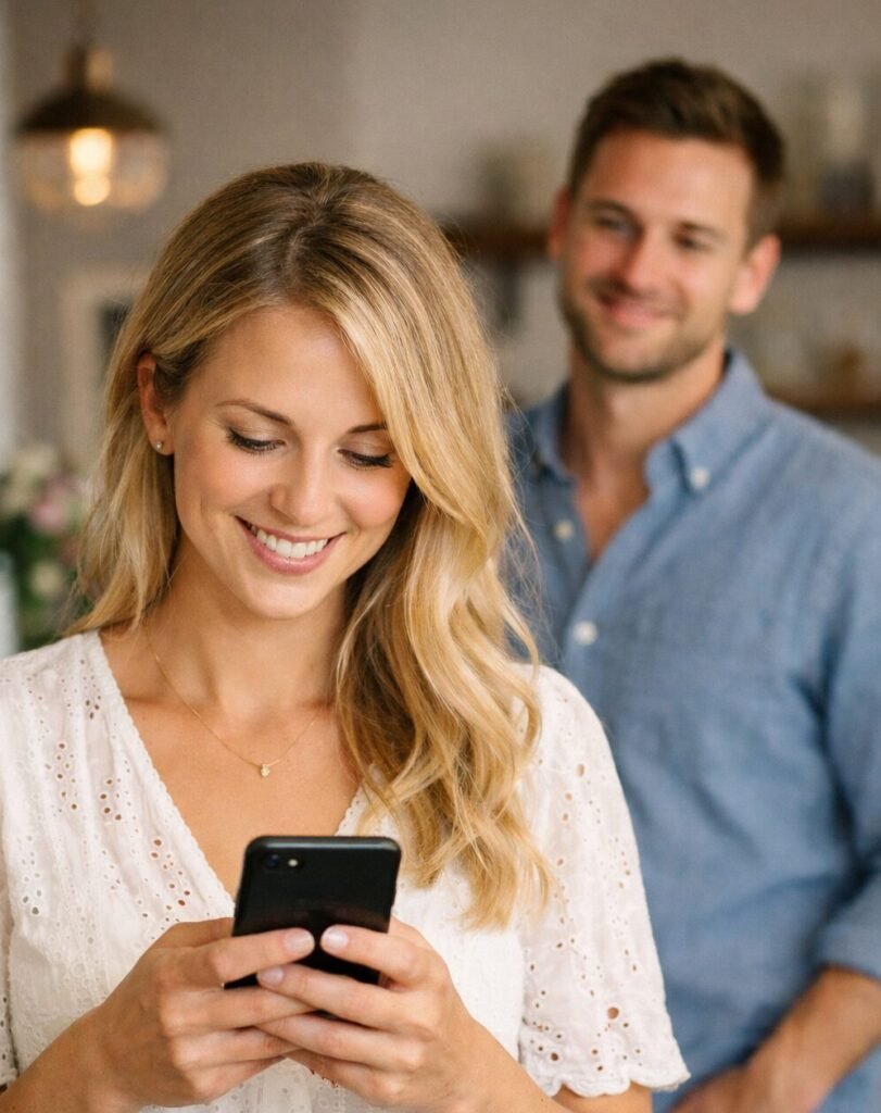 couple texting about their upcoming wedding